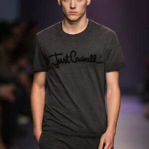 JUST CAVALLI Roberto Cavalli Grey Gray 100% Cotton Tee Tshirt Burnout Small S